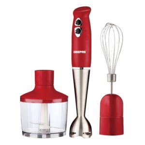 Geepas GHB6136 400W Hand Blender - Stainless Steel Blades with 2 Speed for Baby Food, Soup, Juice | 860ml Chopper Bowl