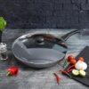 Royalford Aluminum Fry Pan With Tempered Glass Lid, Strong Body Non-Stick Coating And Bakelite Handle Grey 28 CM RF11978