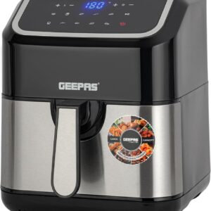 Geepas Digital Air Fryer- GAF37527UK/5.0 L Pot, with Vortex Technology/Digital Display, Touch Screen, Multiple Function, 1-60 Min Timer, Temperature 50-200 Degree Celsius
