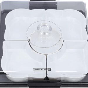 Royalford Square Acrylic Candy Tray, Beautiful Centrepiece, RF10339-5 Compartment Design With Transparent Lid Appetizers Food Tray For Dried Fruits Nuts Candies Salad, Multicolor