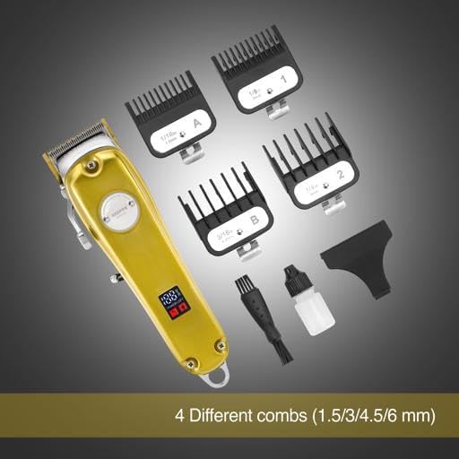 Geepas Professional Digital Hair Clipper- GTR57502| 4 Adjustable Cutting Blades and 4 Separate Combs| LCD Display