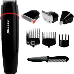 Geepas GTR8128N 7-in-1 Grooming kit | 500mAh Li-ion battery | Cordless Hair Clippers, Grooming Kit with Stand, LED Indicators | 5 Interchangeable Heads for Shaving, Detailing, Nose and Body (Copy)